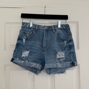 Almost Famous Denim Short Distressed Mid Wash Women's Size 9 29